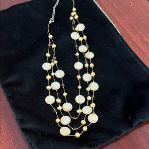 Multi-Strand Cream and Gold Bead Necklace - Women Jewelry